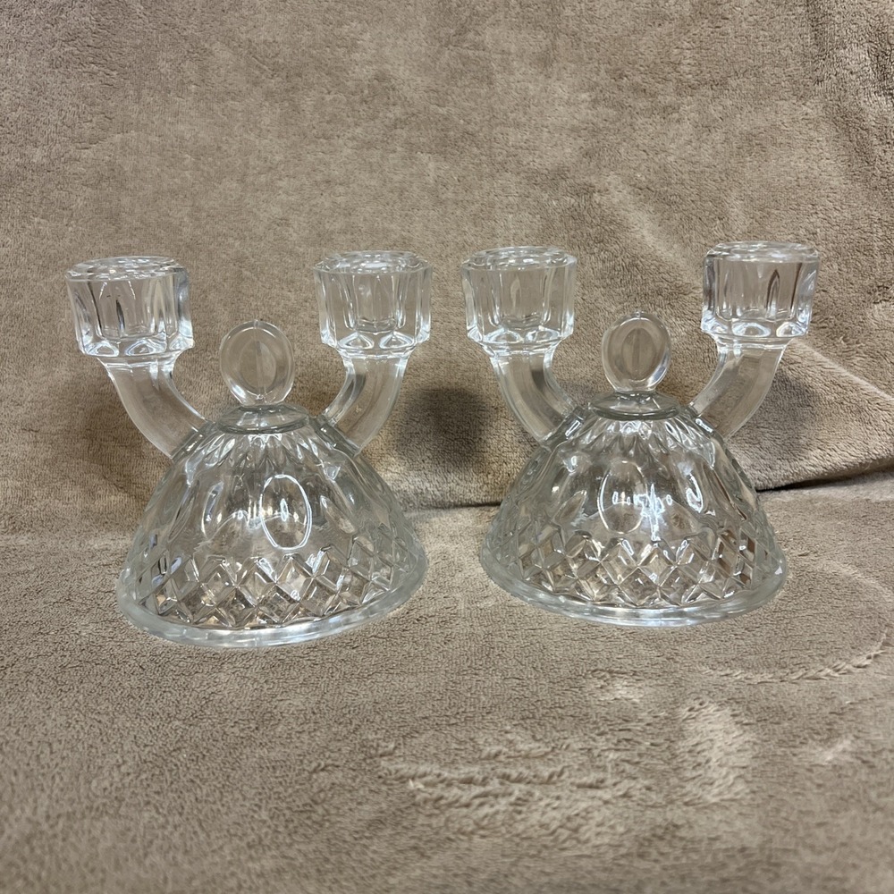 Pair (2) Imperial Glass Double Candlestick Holders Tradition Pattern Stem #165